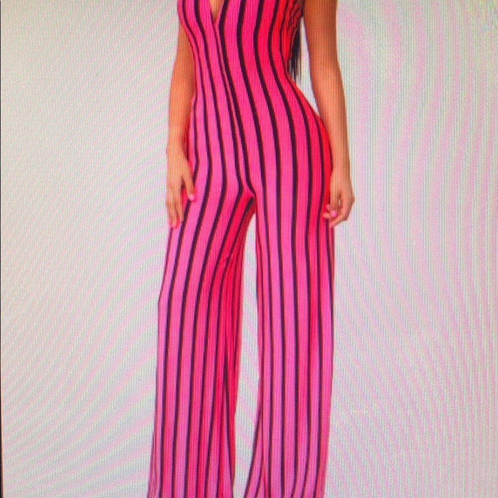 Fashion Nova pink with black stripes jumpsuit